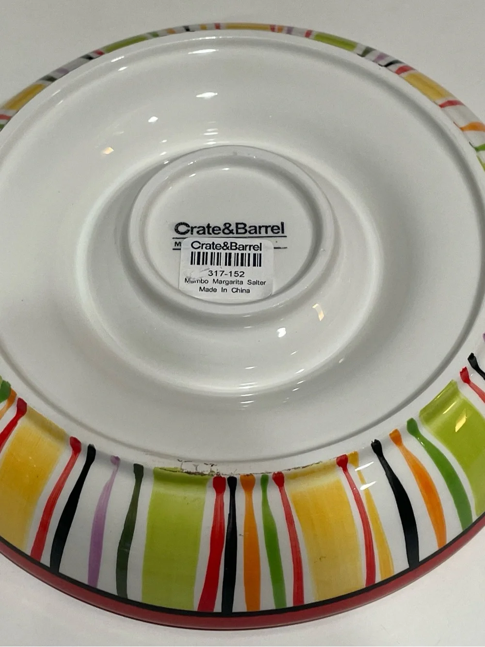 Crate & Barrel Mambo Margarita Glass Salter Orange Stripes 7” NWT New Ceramic
